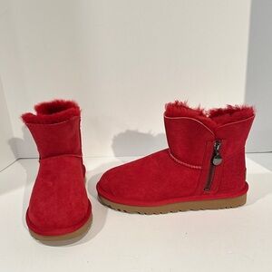 UGG Red Suede Ankle Boots with Fur Lining